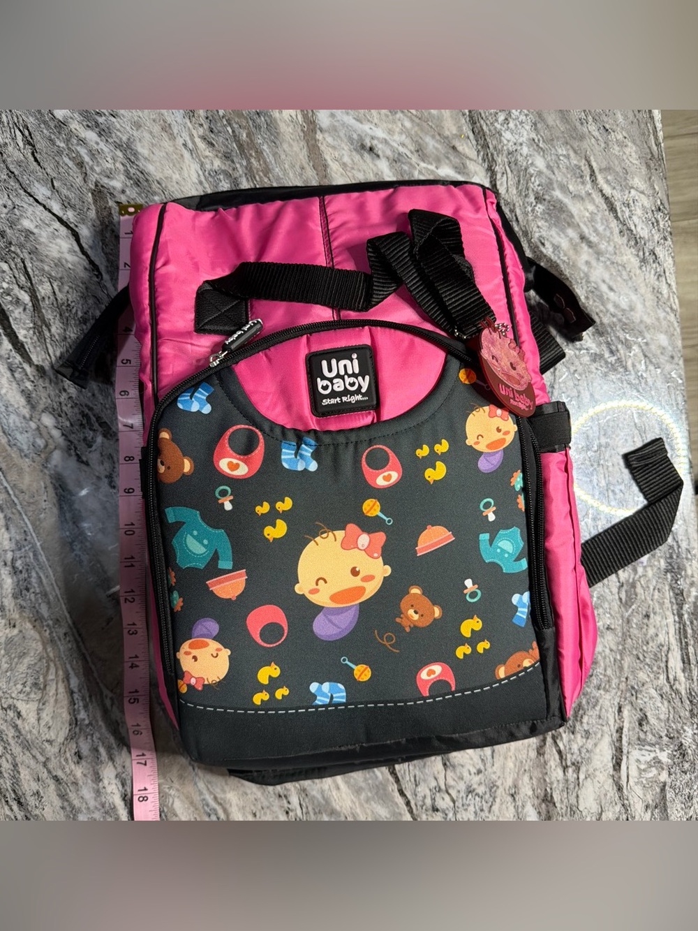 Pink Baby Print Backpack - Girls Diaper Bag